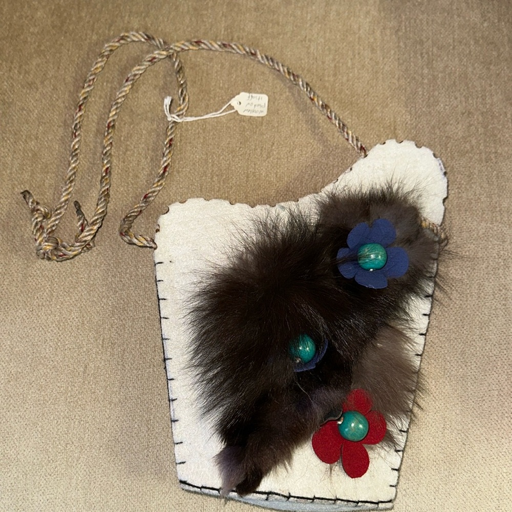 BOILED WOOL Handmade Purse/Bag Floral Art to Wear With Yak Down NWOT